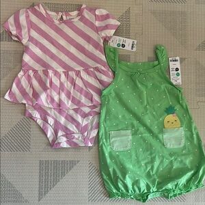 Carter’s Pink Striped Baby Romper and Green Pineapple Dress Set